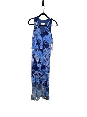 Chetta B Womens Maxi Dress 16 Blue Paisley Sleeveless Flowy Summer Boho
